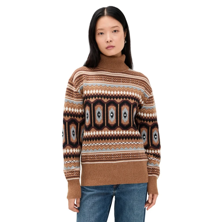 ALIGNE Christine Fair Isle Sweater Brown XL
