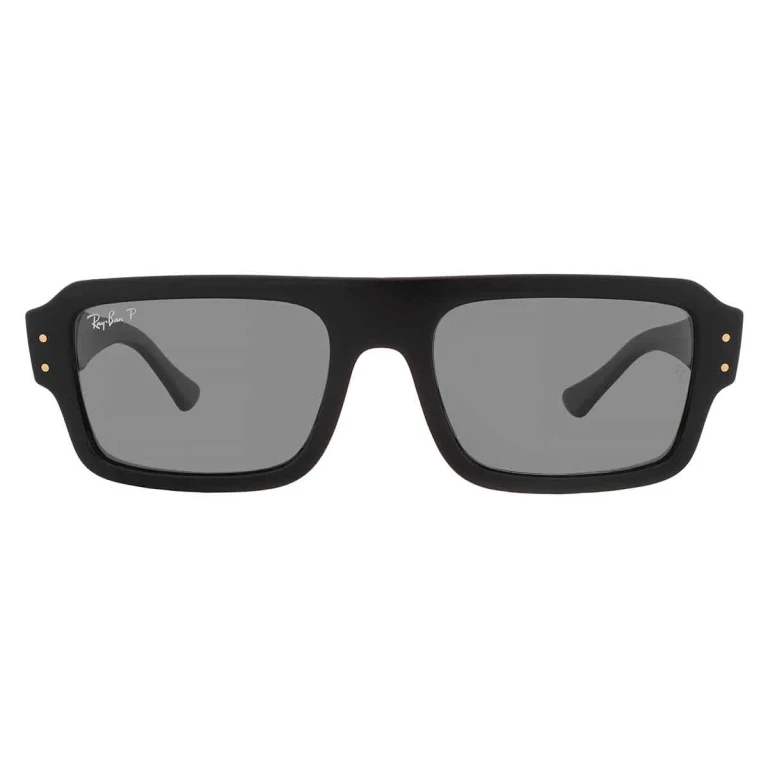 Ray Ban Lukas Bio-Based Polarized Black Rectangular Unisex Sunglasses RB4454 667748 56