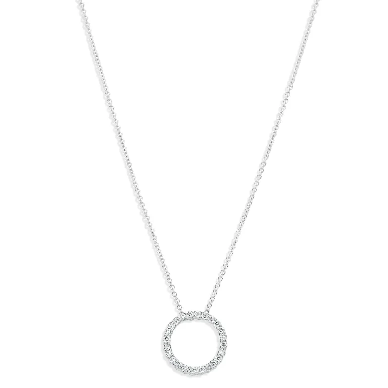 Diamond Circle Pendant Necklace in 14K White Gold, 0.30 tcw