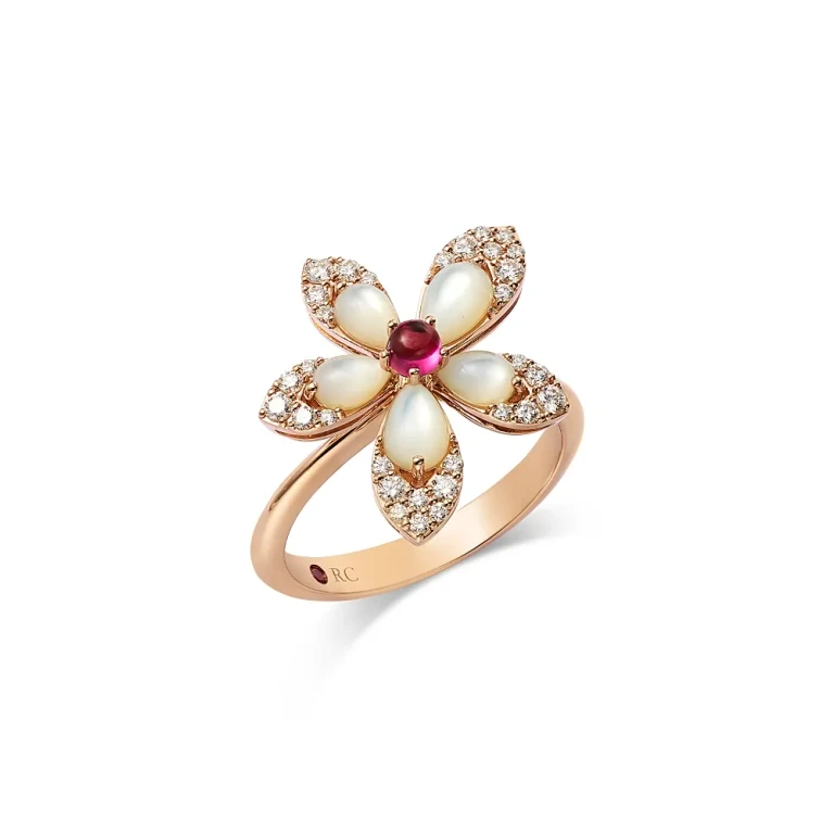 Roberto Coin 18K Rose Gold Tiare Mother of Pearl, Rubellite, & Diamond Flower Ring