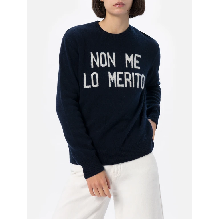 Mc2 Saint Barth New Queen Blue Sweater With Non Me Lo Merito Jacquard - Women