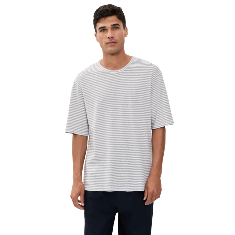 Officine Generale Elden Linen Mini Stripe Tee Heather Grey/White XL