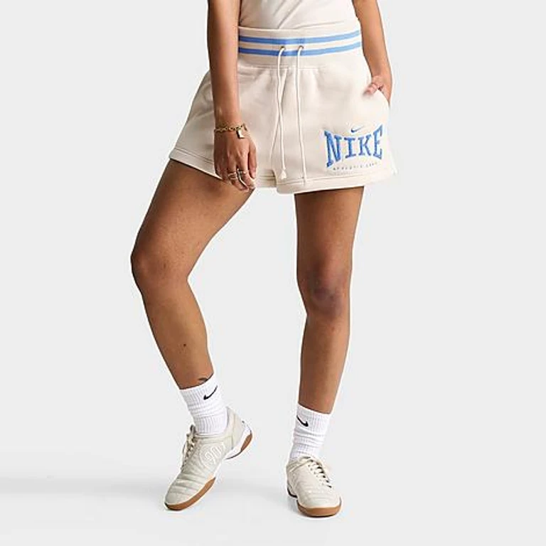 Nike Women's Sportswear Phoenix Fleece 4" High-Waisted Shorts in Light Orewood Brown/University Blue Size: XS