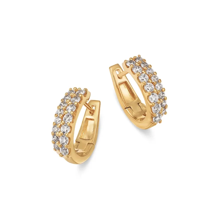 Diamond Double Huggie Hoop Earrings in 14K Yellow Gold, 1.0 tcw