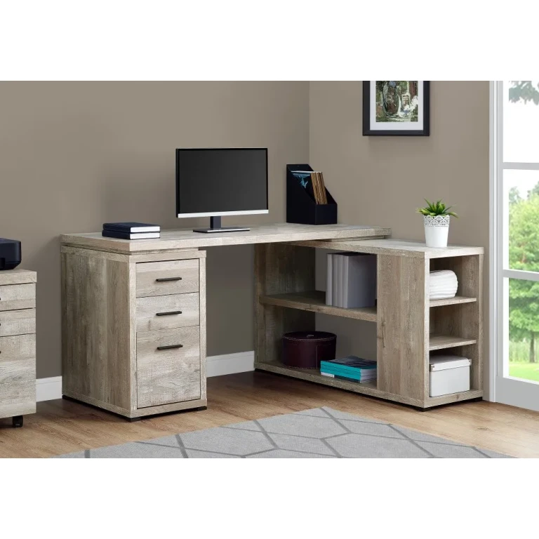 Taupe Wood Grain Corner Computer Desk
