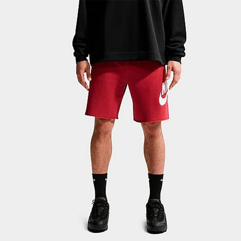 Nike Men's Club French Terry Alumni Shorts in Dark Grey Heather/Light Smoke Grey/White Size: XS