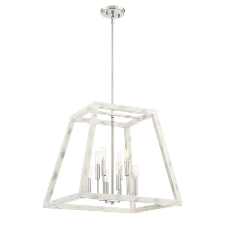 Coastal Weathered White Eight Light Foyer Pendant from the Rhode Collection