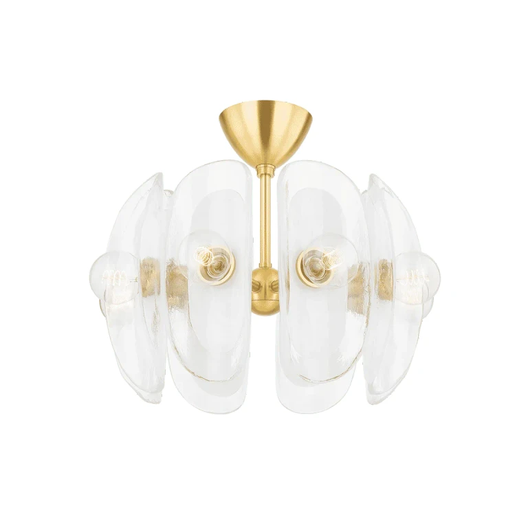 Aged Brass Eight Light Semi Flush Mount from the Hilo Collection