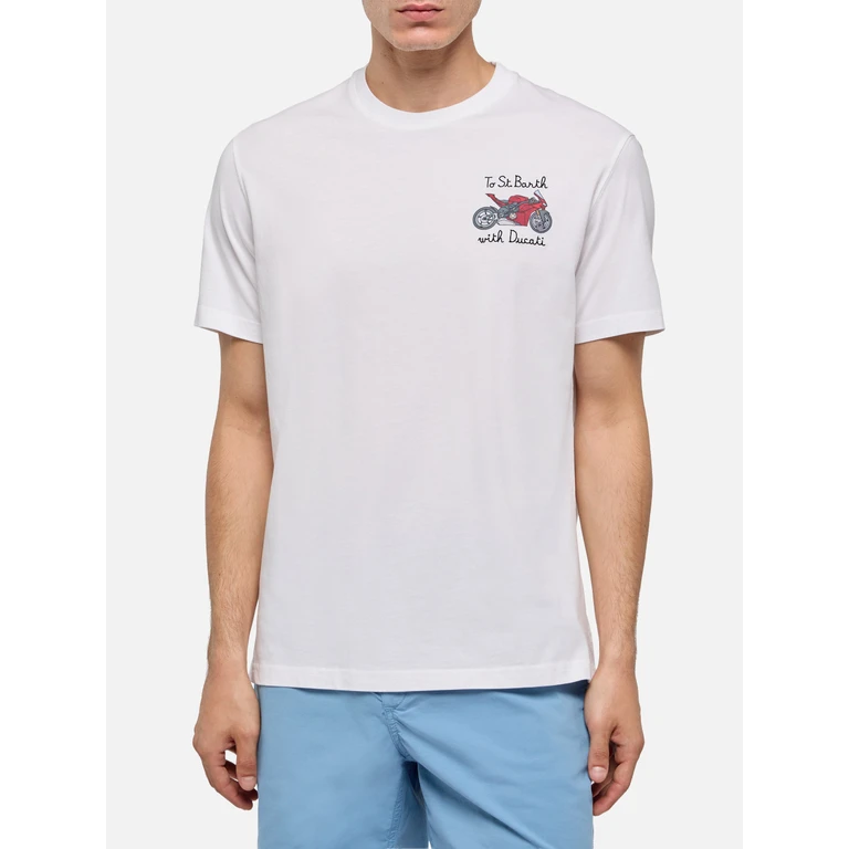 Mc2 Saint Barth Cotton T-Shirt With To St. Barth Ducati Embroidery Motors Special Edition White - Men