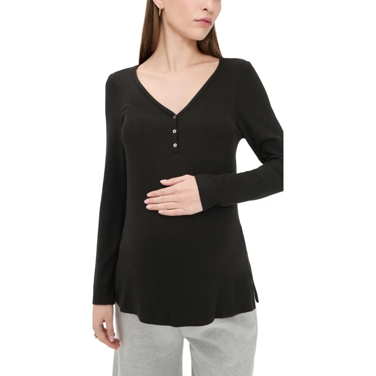 HATCH The Softest Rib Nursing Henley Black 1