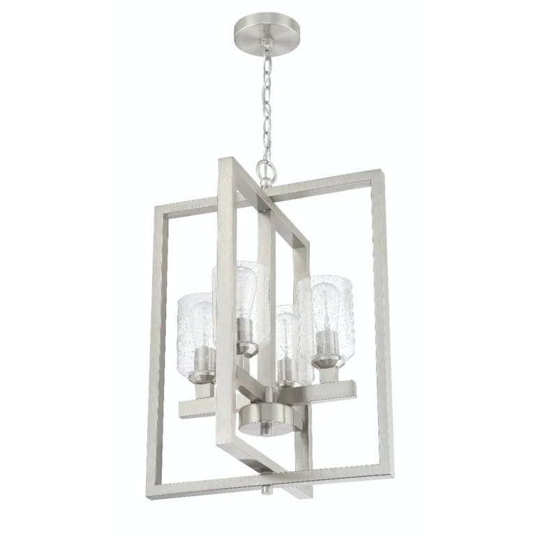 Brushed Polished Nickel Four Light Foyer Pendant from the Chicago Collection