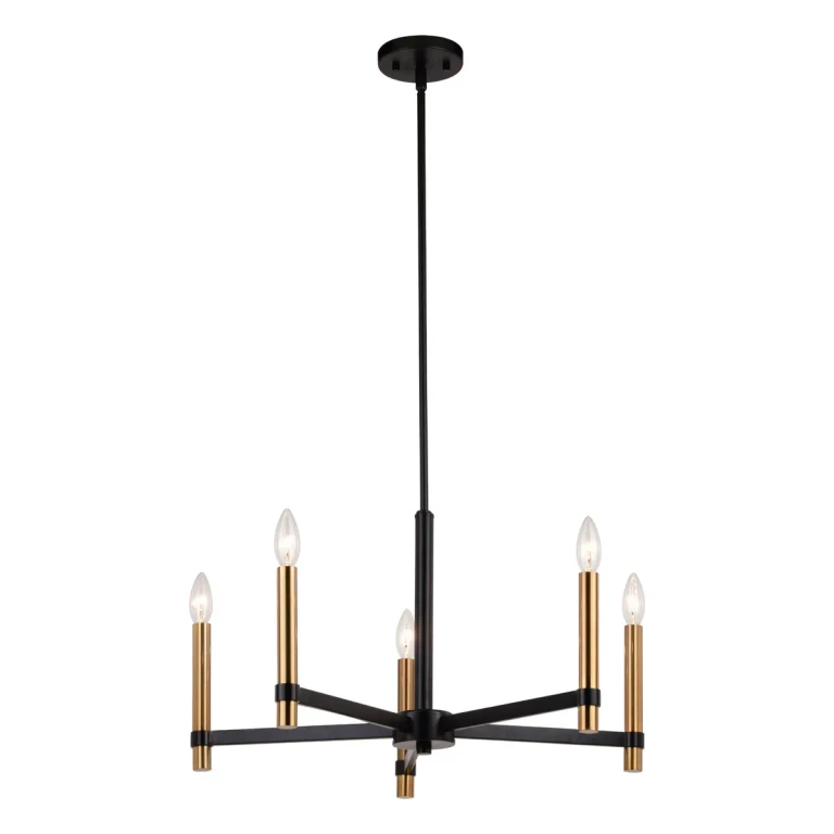 Matte Black and Natural Brass Five Light Chandelier from the Damen Collection