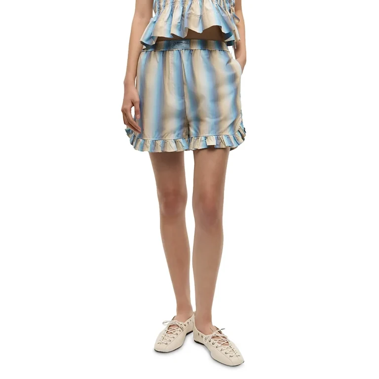 Ganni Ombre Striped Ruffled Shorts