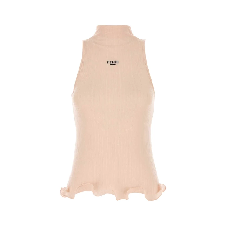 Fendi Light Pink Cotton Tank Top Pale Rose-25 Exterior: Maglie - Women