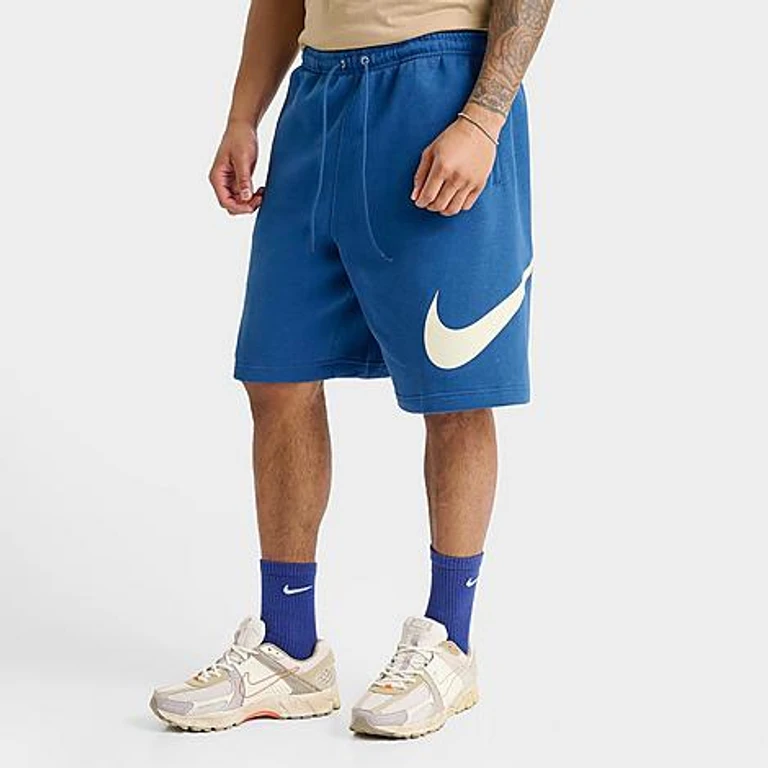 Nike Men's Club Fleece Swoosh Graphic Shorts in Court Blue/Court Blue/Light Khaki Size: XS