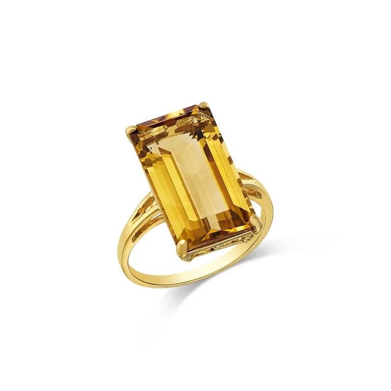 Honey Quartz Emerald Cut Solitaire Ring in 14K Yellow Gold