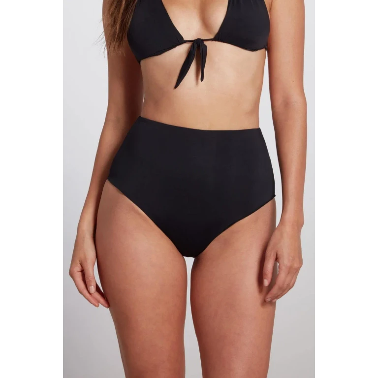 Maya High Waisted Bikini Bottom in Black