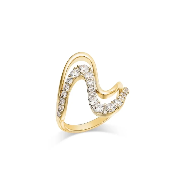 Diamond Double Wave Ring in 14K Yellow Gold, 1.0 tcw