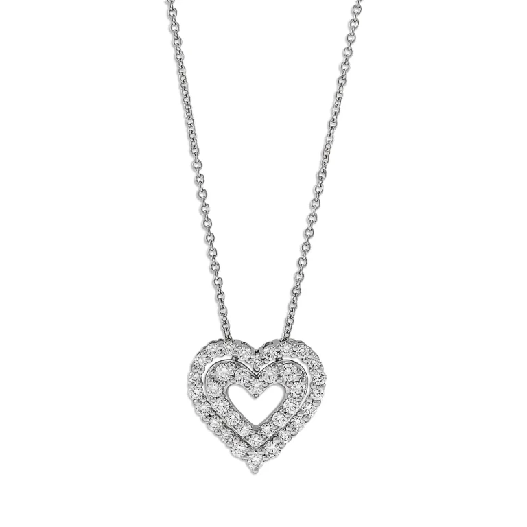 Diamond Double Heart Pendant Necklace in 14K White Gold, 0.50 tcw
