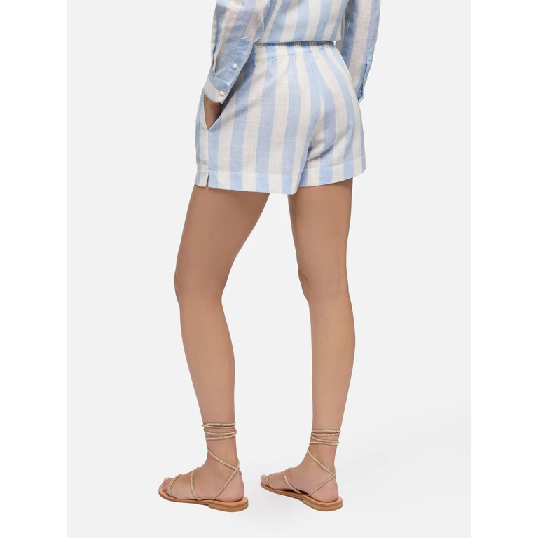 Mc2 Saint Barth Meave Cotton Pull Up Shorts With Light Blue Striped Print Pant - Women