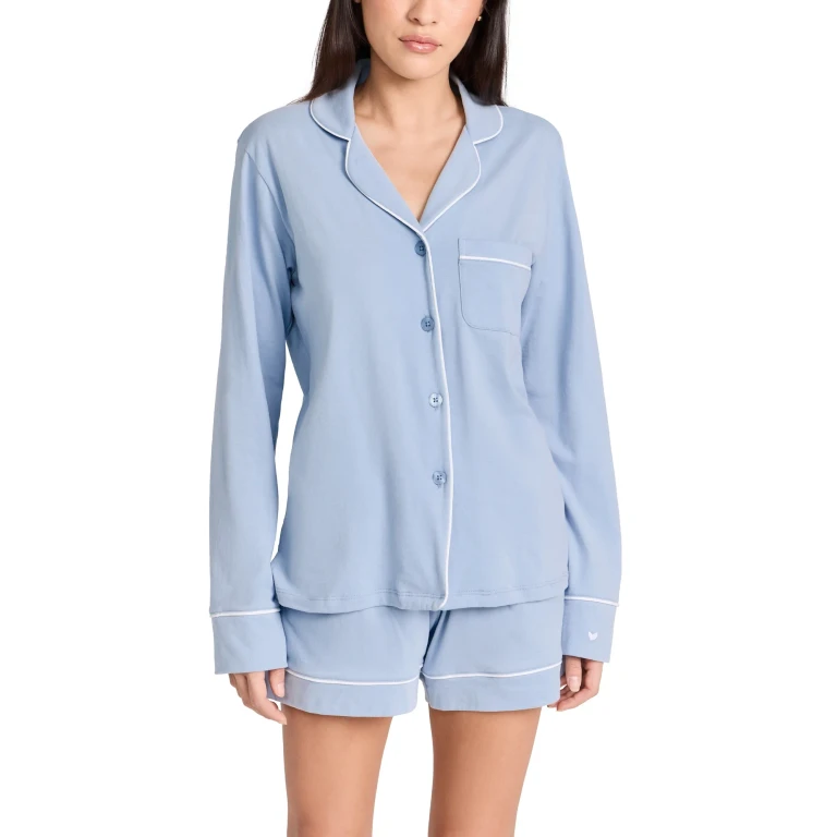 Petite Plume Pima Cotton Long Sleeve Pajama Set Periwinkle M