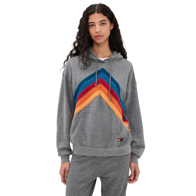 Aviator Nation Mountain Stitch Chevron Hoodie Heather Grey L