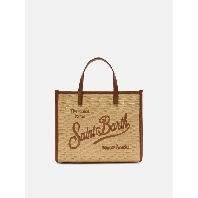 Mc2 Saint Barth Vivian Medium Straw Effect Bag With Brown Embroidered Logo - Unisex