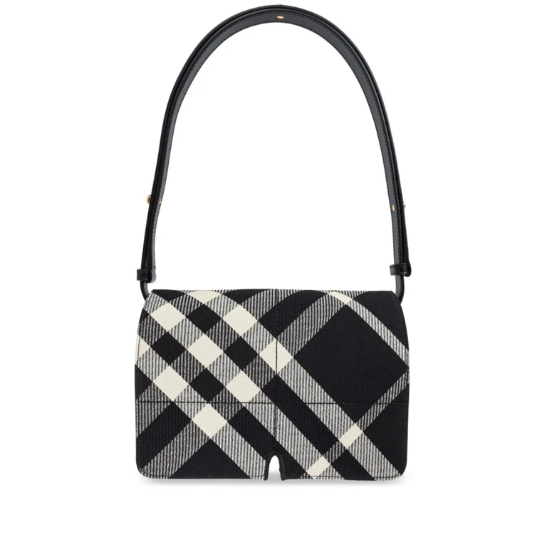 Burberry Snip Shoulder Bag Black Check Leather Trim