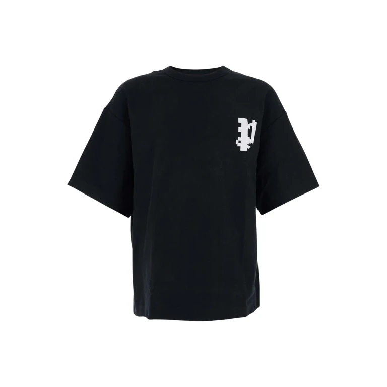 Purple Brand Black Crewneck T-shirt With Logo On Front And Rear In Cotton Man