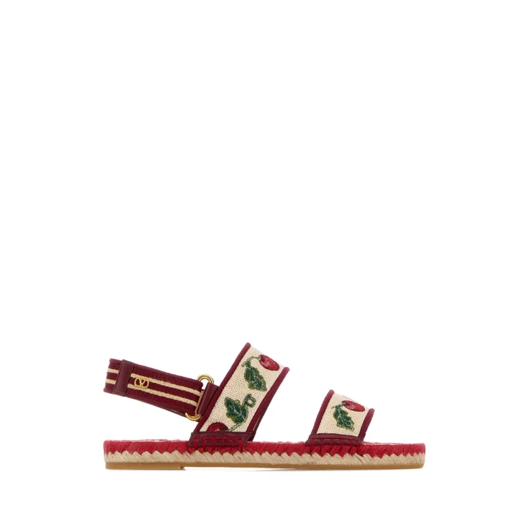 Embroidered Fabric Vlogo Signature Sandals Naturalerossovverderubino Flax (or Linen) Polyamide Sandali - Women