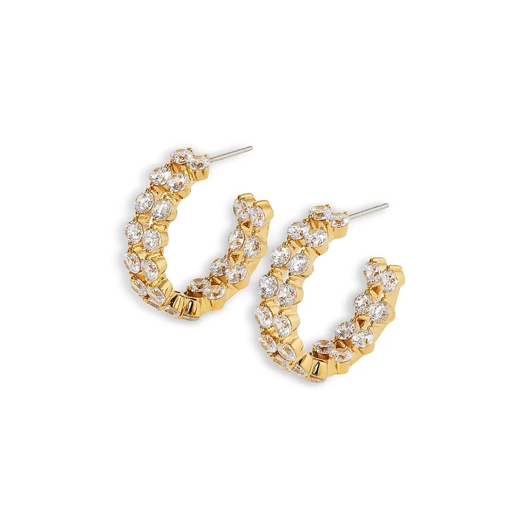 Nadri Cassi Cubic Zirconia Double Row Small Hoop Earrings
