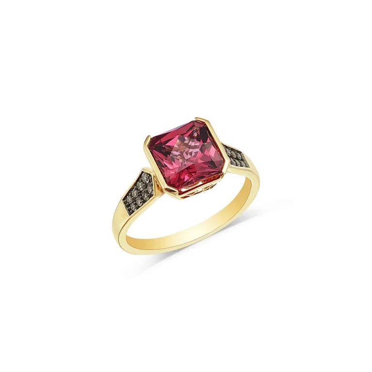 Rhodolite & Brown Diamond Ring in 14K Yellow Gold