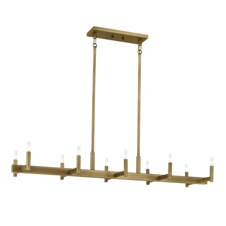 Natural Brass Ten Light Linear Chandelier from the Erzo Collection