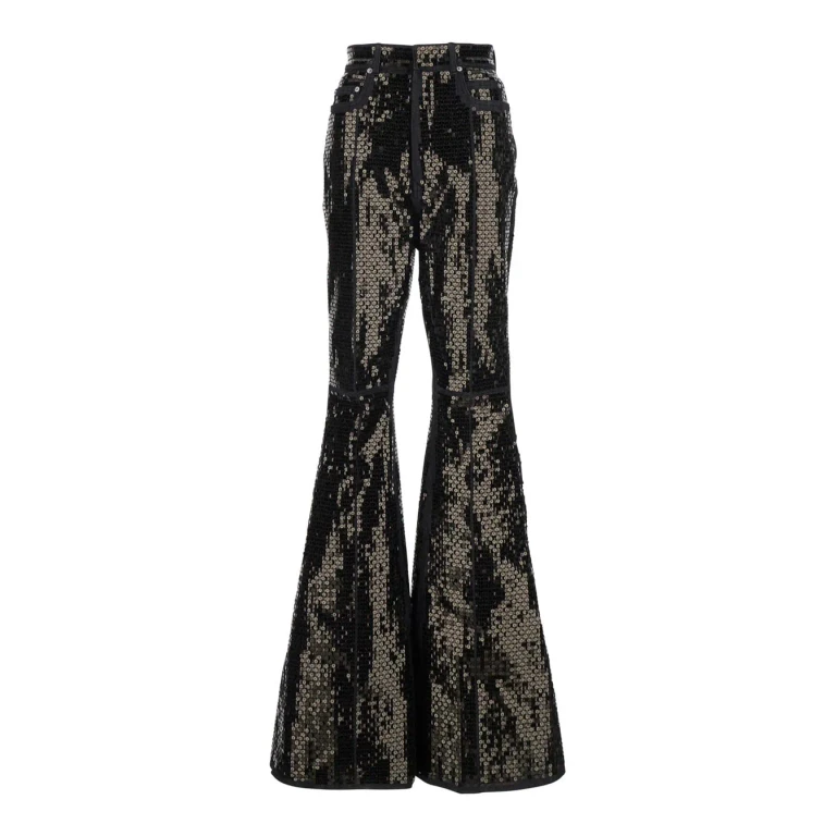 Rick Owens Bolan Jeans Flared With Wide Leg And All-over Sequins In Black Denim Women