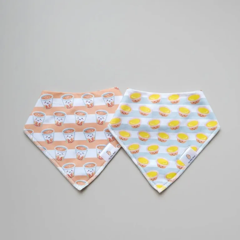 Organic Cotton Bandana Bibs 2pcs Set - Milk Tea + Egg Tart Combo