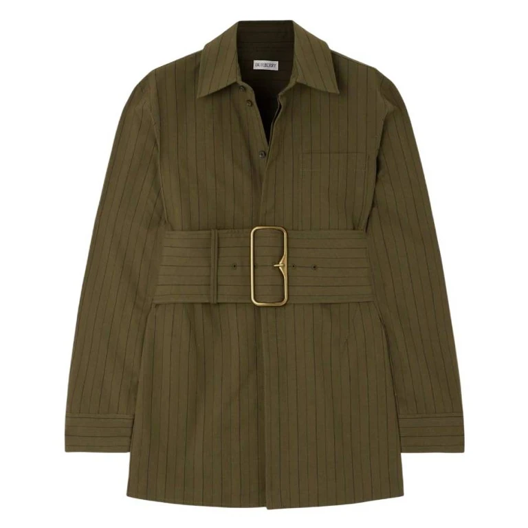 Burberry Pinstriped Cotton-Poplin Belted Shirt, Brand Size 4 ( US Size 2 )