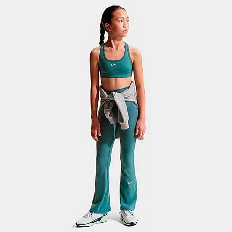 Nike Girls' Big Kids Dri-FIT Flared Leggings in Mineral Slate/White Size: XS