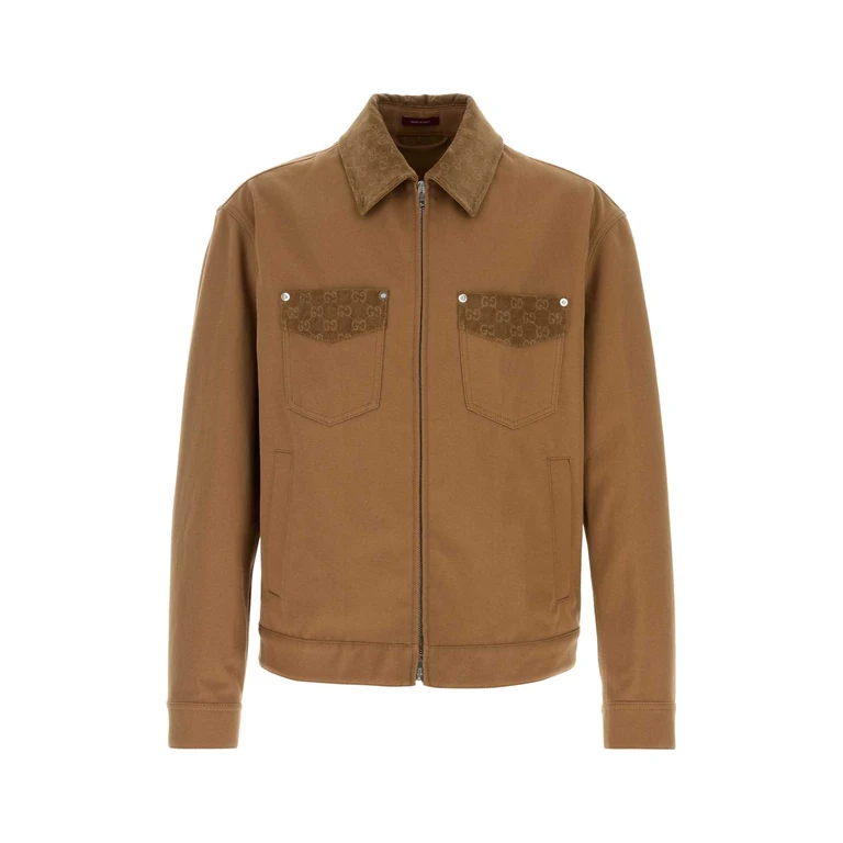 Gucci Biscuit Cotton Jacket Camel Exterior: Giubbini - Men