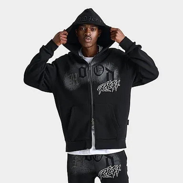 Hoodrich Men's Iron Oversized Full-Zip Hoodie in Black Size: Small