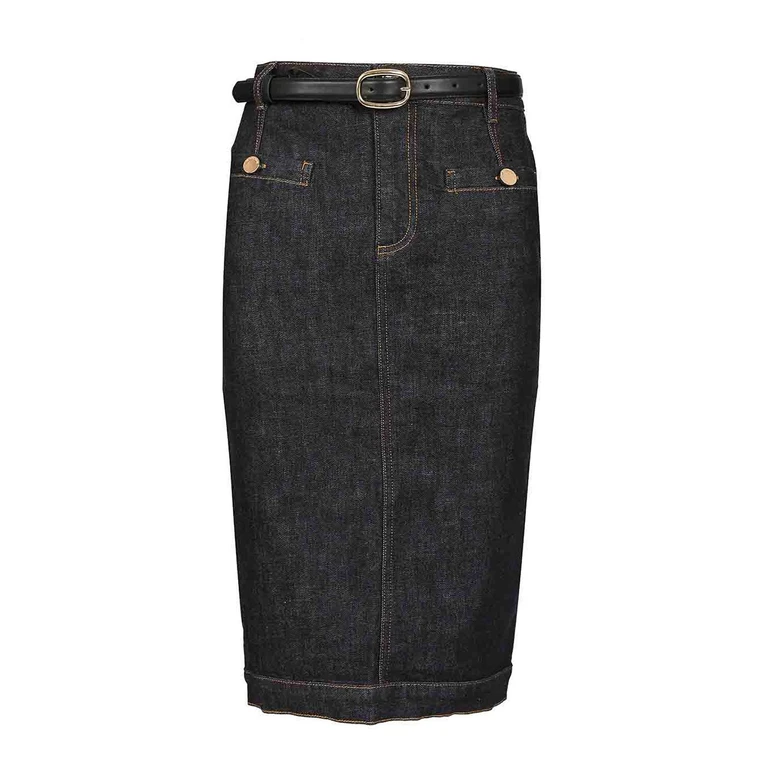 Falda midi de mezclilla índigo SELF-PORTRAIT