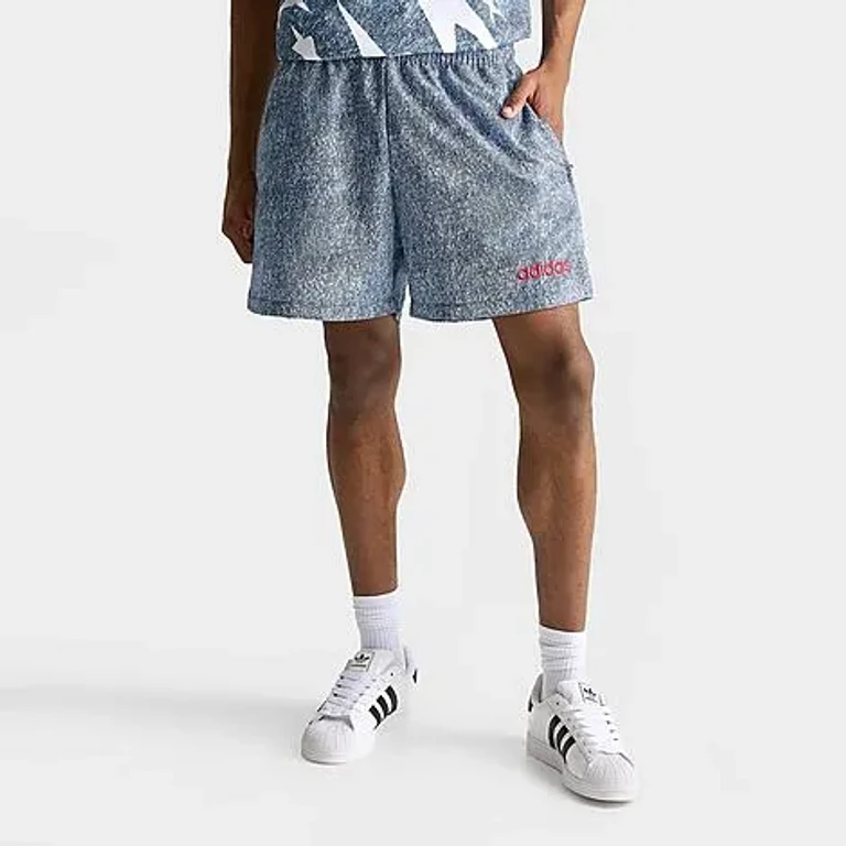 adidas Men's Denim Graphic Shorts in White/Dark Blue Size: XS