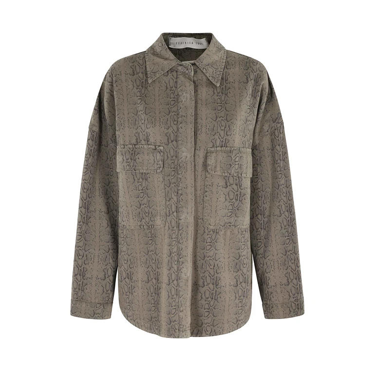 Federica Tosi Giacca Camicia Denim Pitonato Green Cotone - Women