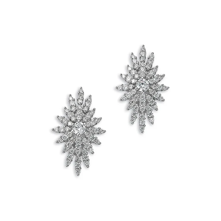 Diamond Retro Chic Starburst Stud Earrings in 14K White Gold, 1.5 tcw