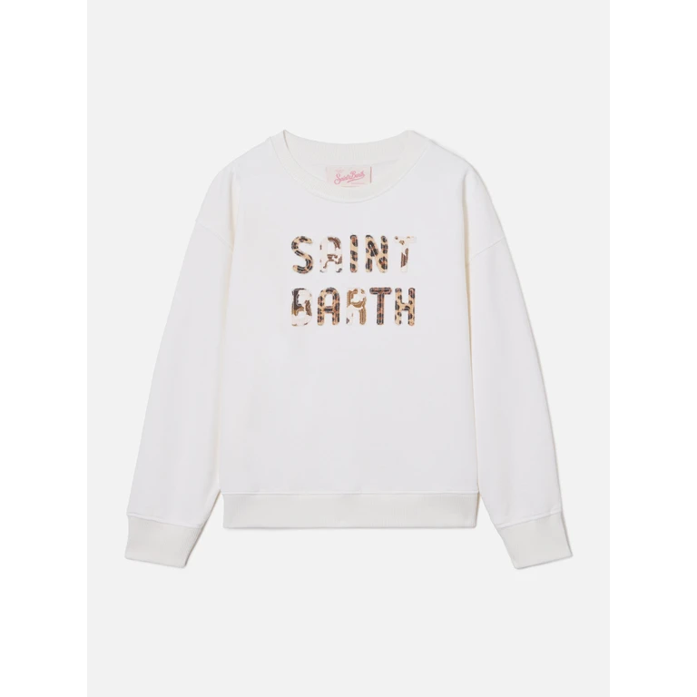 Mc2 Saint Barth Briony Crewneck Sweatshirt White With Leopard Patch