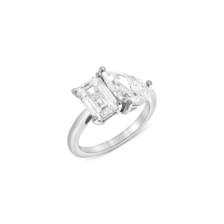 Certified Diamond Lab Grown Pear & Emerald Cut Toi Et Moi Engagement Ring in 18K White Gold, 4.0 tcw