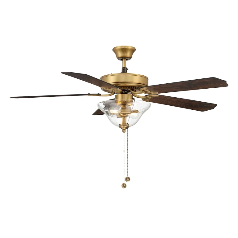 Trade Winds Tobias 52" 2-Light Ceiling Fan in Natural Brass with Clear Bubble Glass