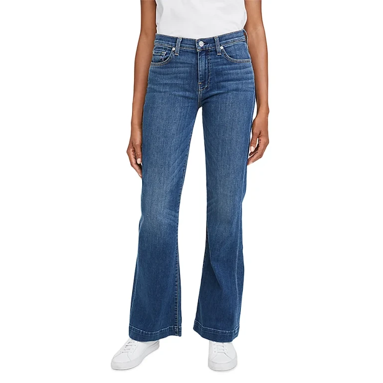 7 For All Mankind Dojo Mid Rise Wide Leg Trouser Jeans in Medium Melrose