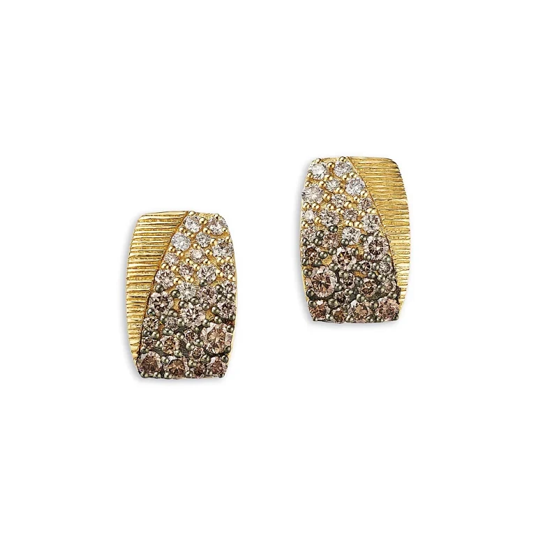 Ombre Brown Diamond Earrings in 14K Yellow Gold, 0.80 tcw