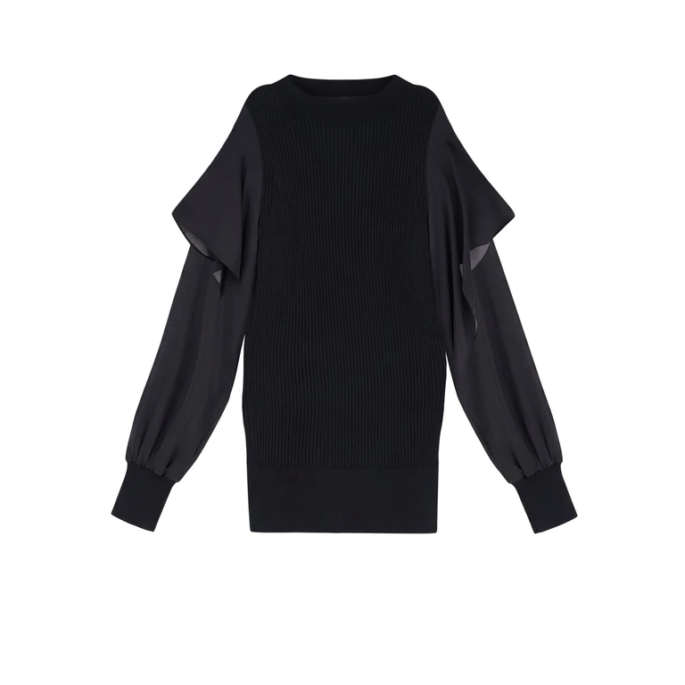 Sacai Sweaters Black Cotone - Women