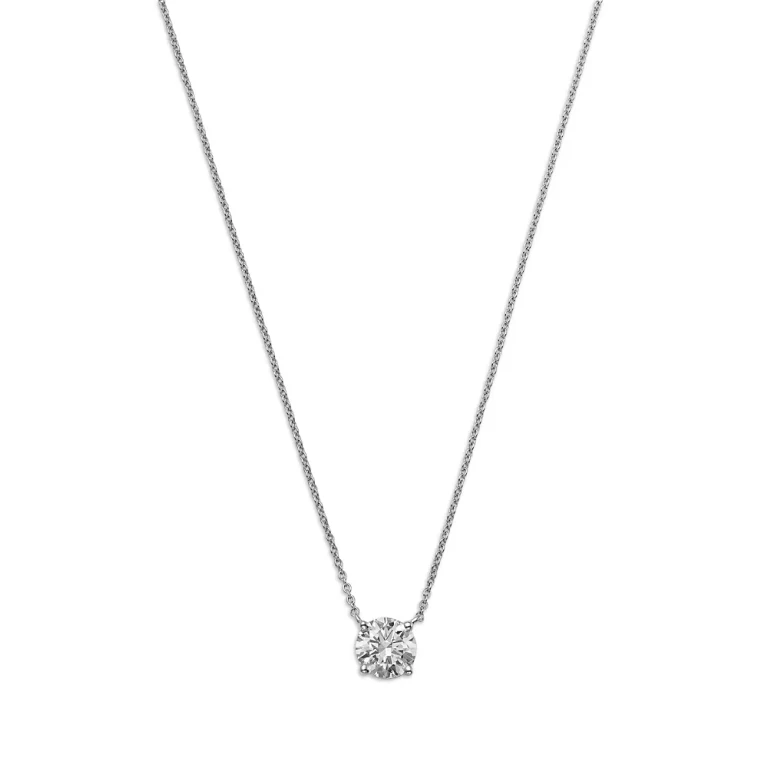 Diamond Certified Solitaire Pendant Necklace in 14K White Gold, 1.0 tcw